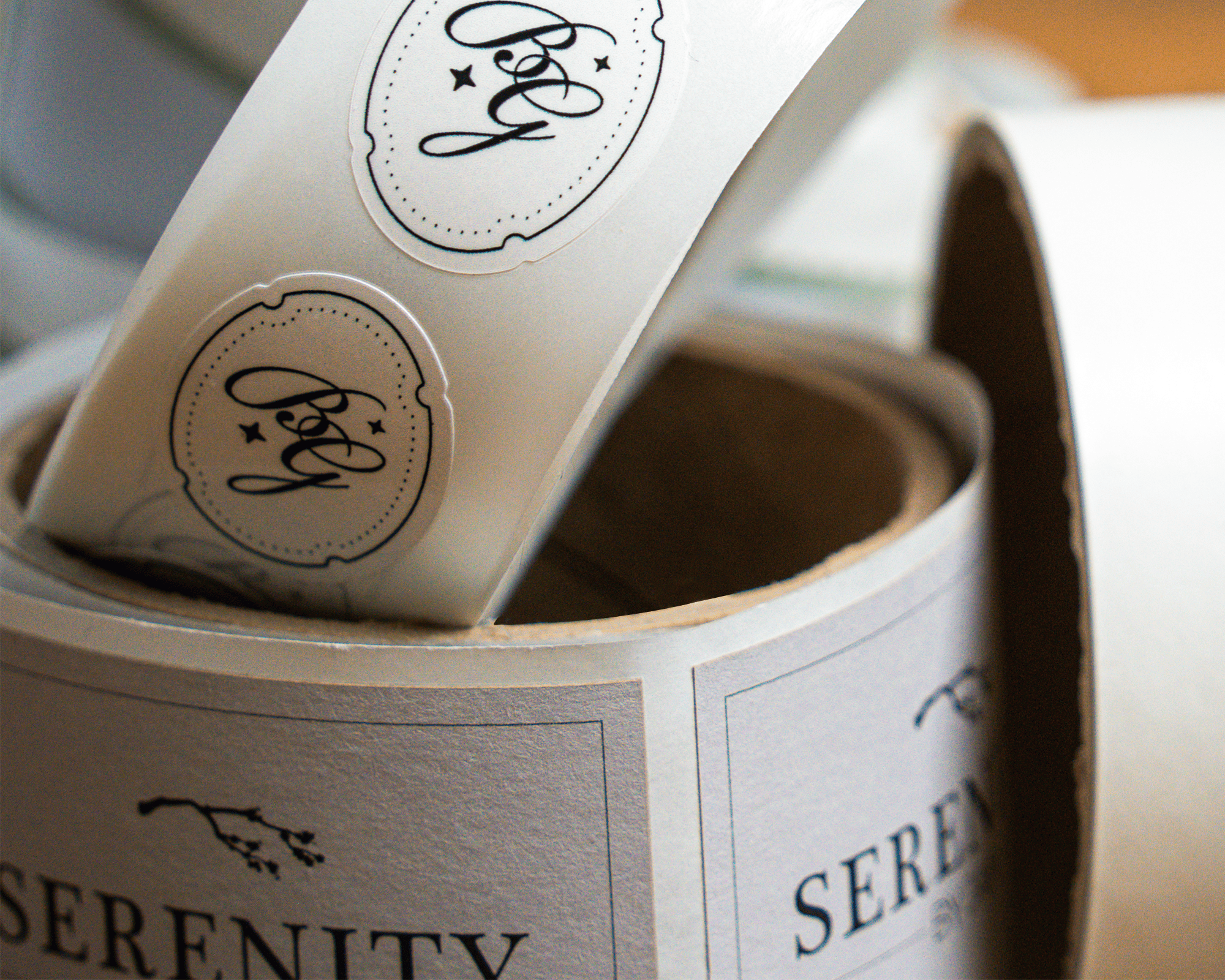 Close up on two labels on rolls