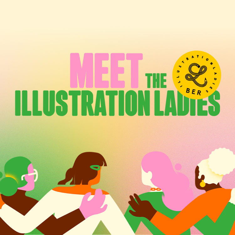 Kuvitus neljästä toisiaan halaavasta naisesta otsikon "Meet the Illustration Ladies" ja Illustration Ladies Berlinin logon alla