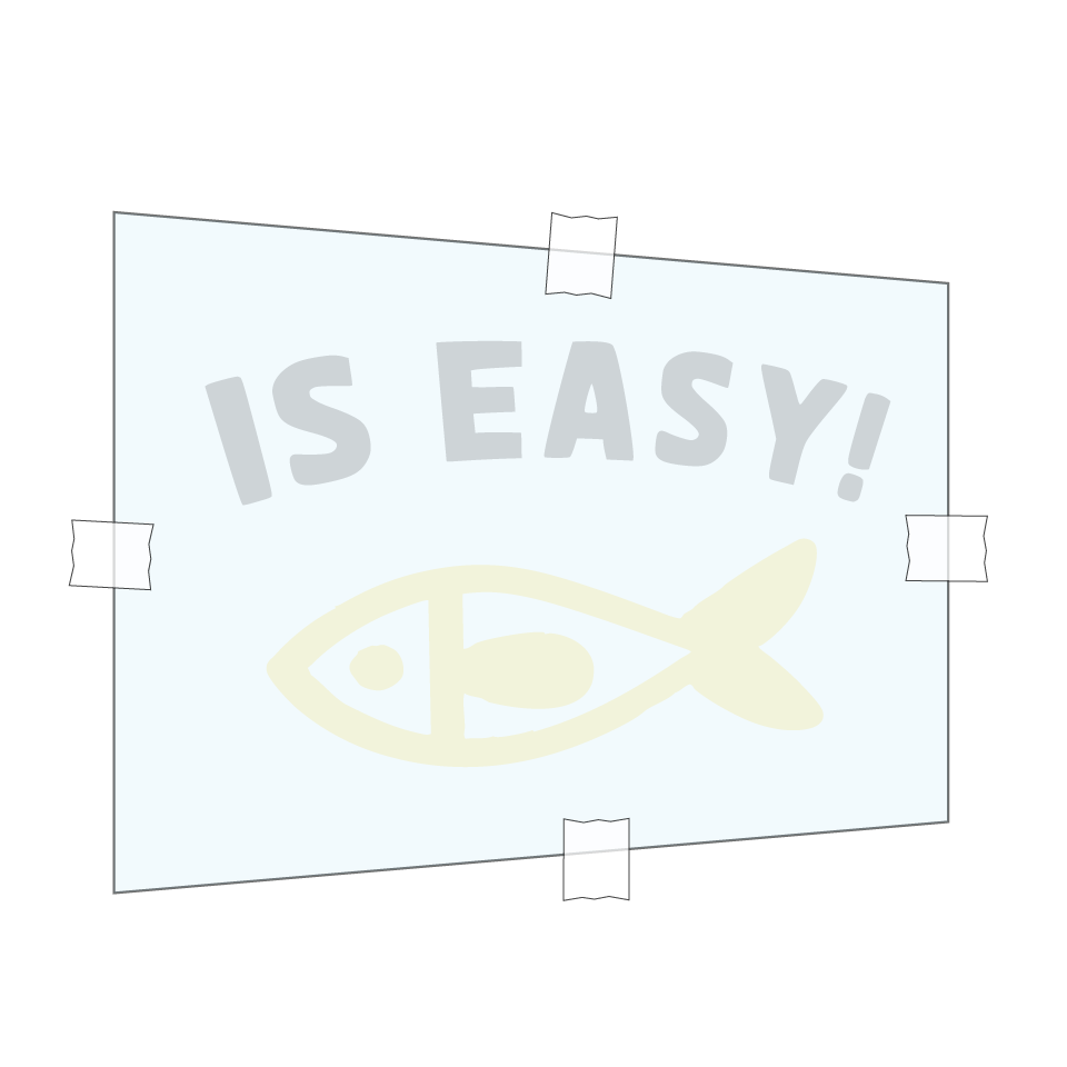 graphic with a yellow fish icon and the text "IS EASY!" on a blue background, taped at the corners.